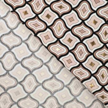 Leicht fließende Viskose mit Glanz – grafisches Design in Sand, Beige und Schwarz